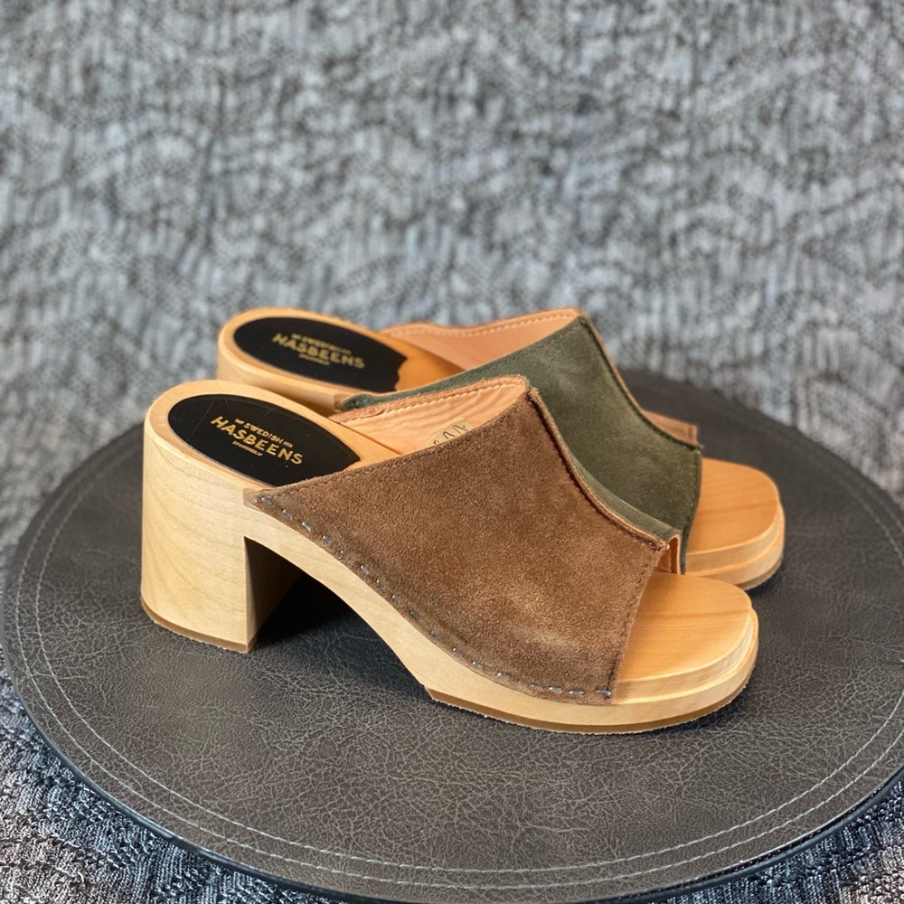 Swedish Hasbeens Suede Combo Clog Sandal Women's 38 - Picture 2 of 10
